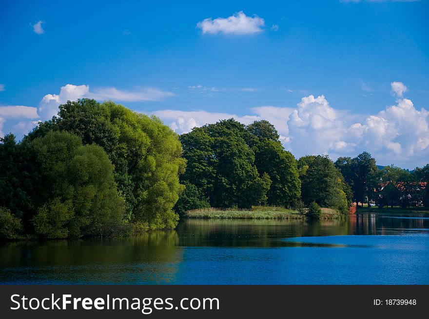 Pond in the town Telc, Czech republic, UNESCO