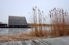 Hut In Frozen Lake Stock Photography