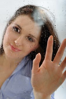 Pretty Lonely Girl Looking Throw The Rainy Window Stock Images Pretty Lonely Girl Looking Throw The Rainy Window Stock Images