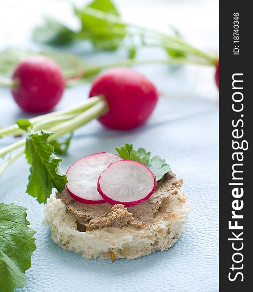 Wholesome sandwich with liver pate, garden radish and cucumber Healthy Eating. Wholesome sandwich with liver pate, garden radish and cucumber Healthy Eating