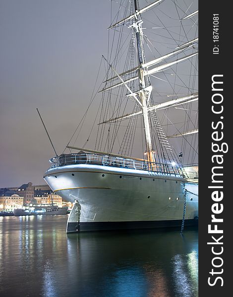 Back of the boat called chapman lying in water in Stockholm