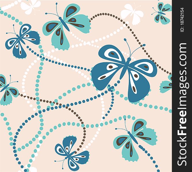 Elegant seamless pattern with blue butterflies