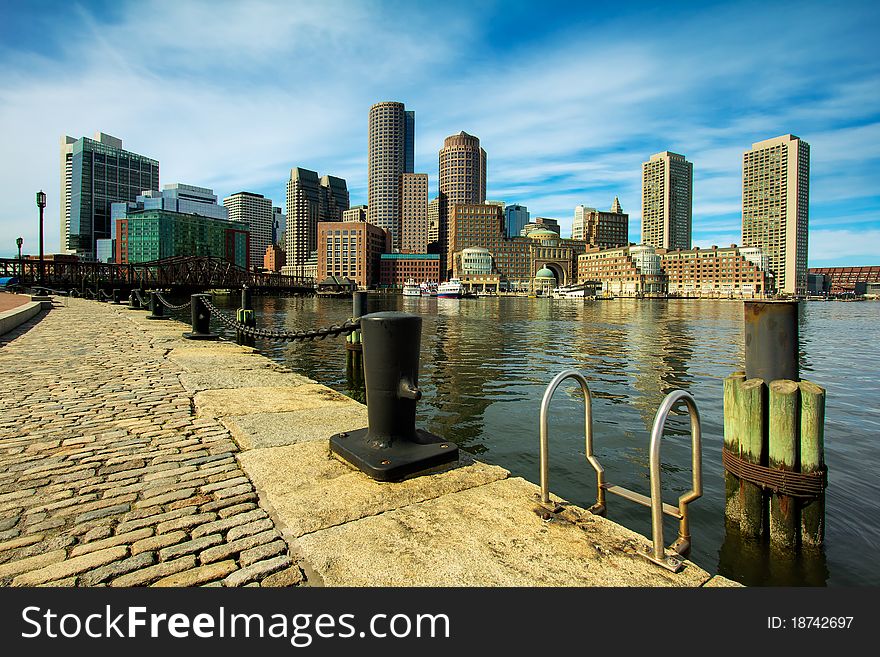 View of Boston Financial District and Harbor. Massachusetts - USA.