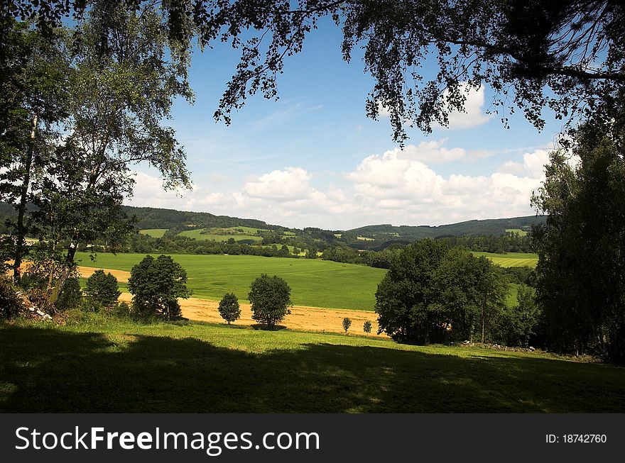 Fields and trees under summer sky. Fields and trees under summer sky