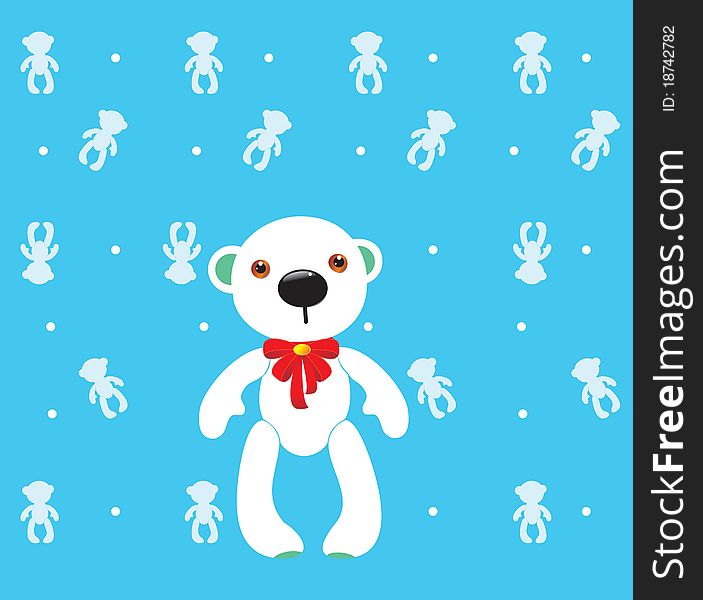 White cartoon bear toy on a blue background