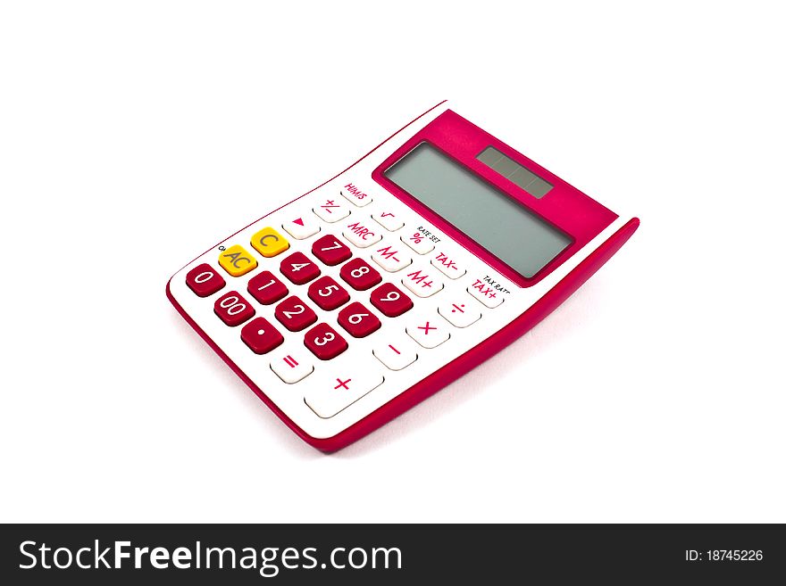 Pink calculator isolated on a white background