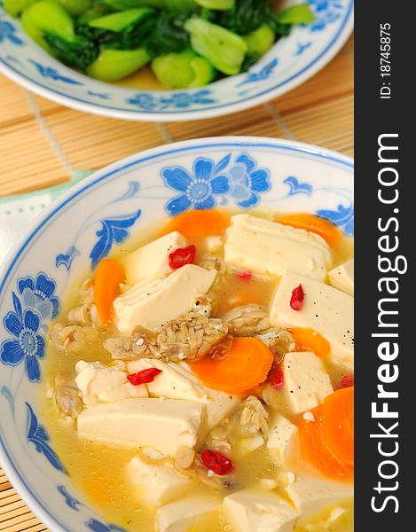 Healthy and nutritious bean curd cuisine cooked Chinese style.
