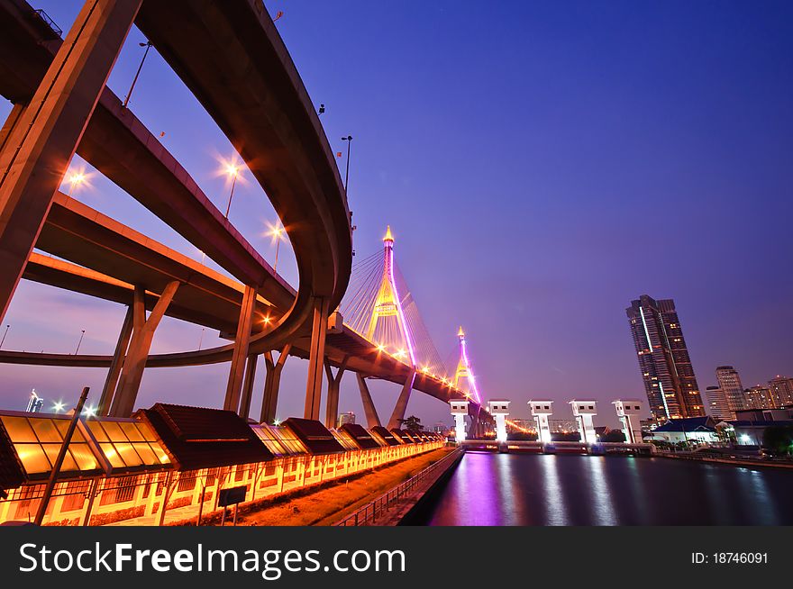 The bridge acrosses Chaopraya river in Thailand. The bridge acrosses Chaopraya river in Thailand.