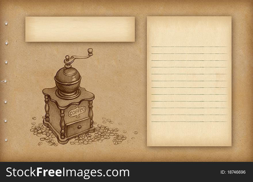 Background with sketch of coffee grinder