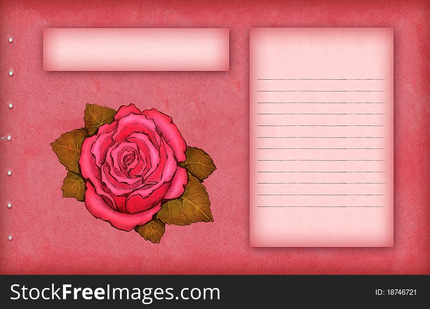 Vintage pink scrap paper with rose