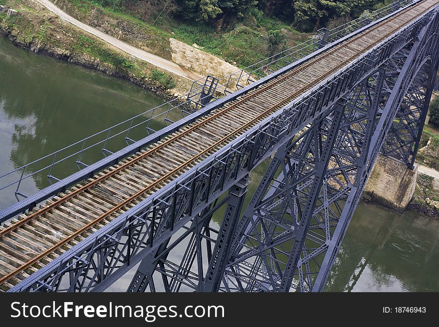 Railway iron bridge in the city of Porto. Railway iron bridge in the city of Porto