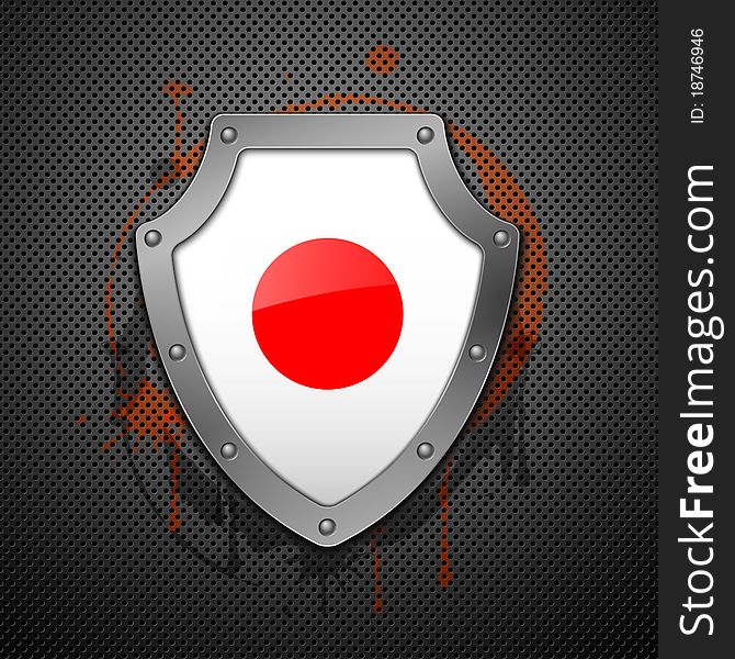 Metallic shield with a flag of Japan. Vector illustration