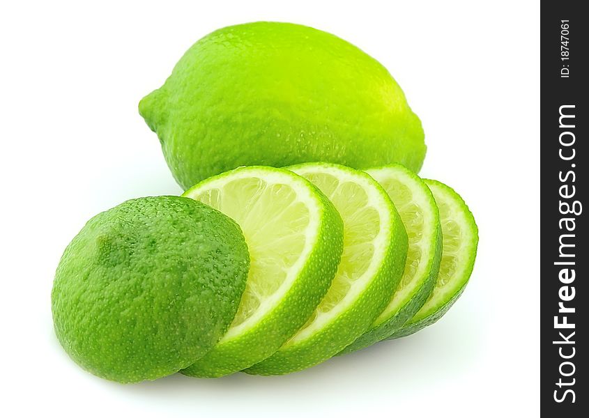 Cut lime close up on white background. Cut lime close up on white background.