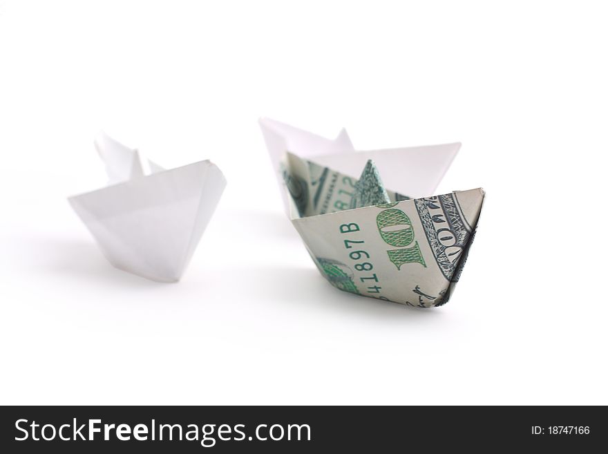 Paper ship on white background boat