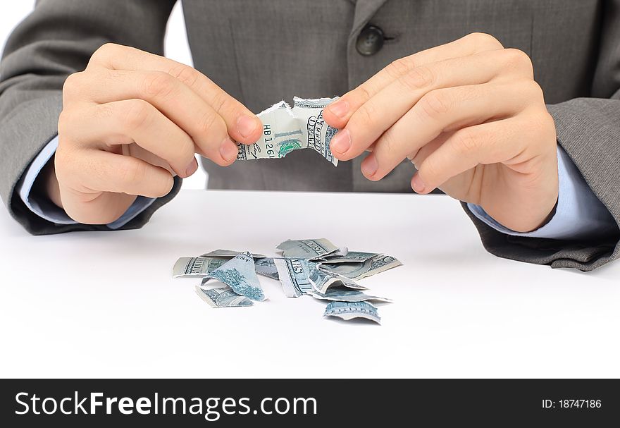 Hand holding money dollars isolated on white background