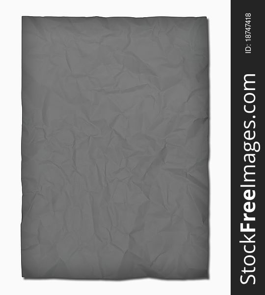 Black crumpled paper on white background isolated