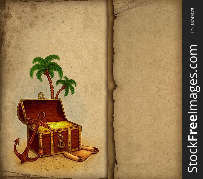 Background with drawing of pirate's treasure. Background with drawing of pirate's treasure.