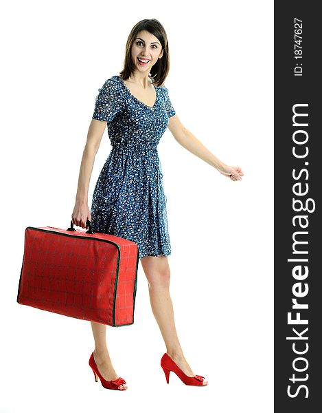 An image of nice young woman with red bag. An image of nice young woman with red bag