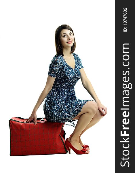An image of nice young woman with suitcase. An image of nice young woman with suitcase