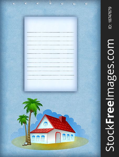 Vacation background with house and palm tree
