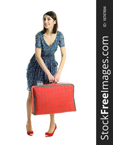 An image of young woman with suitcase. An image of young woman with suitcase