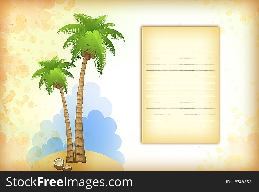 Vacation background with palm and old paper