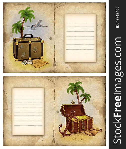 Old papers with travel illustration. Old papers with travel illustration