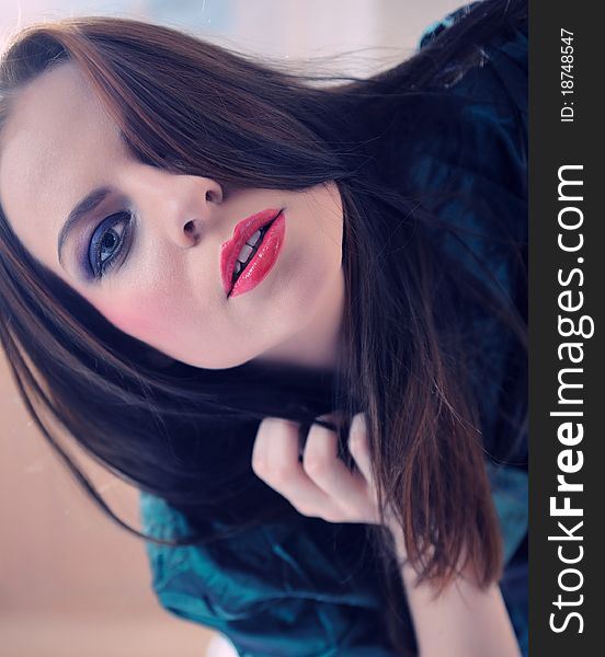 Beautiful model woman face with fashion make-up