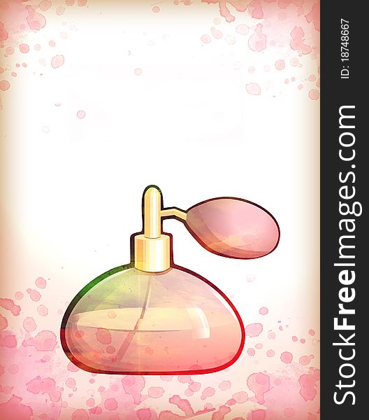 Watercolor background with illustration of perfume