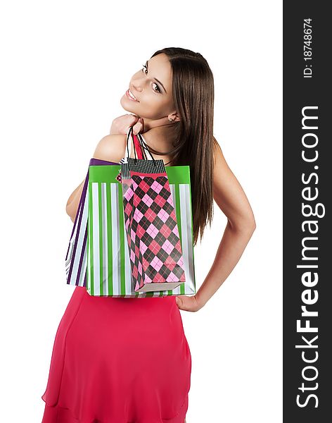 Portrait Of Stunning Young Woman Carrying Shopping