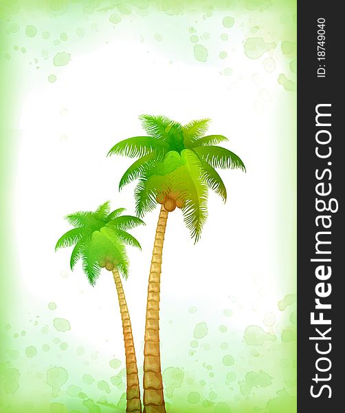 Watercolor vacation background with palm