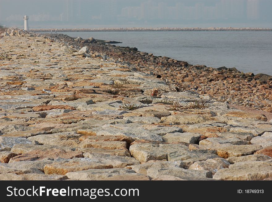 The stones on the seawall