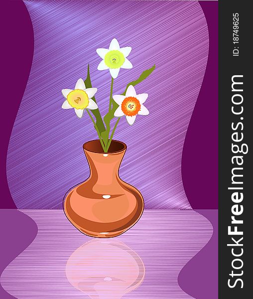 Three narcissuses in a vase. Three narcissuses in a vase