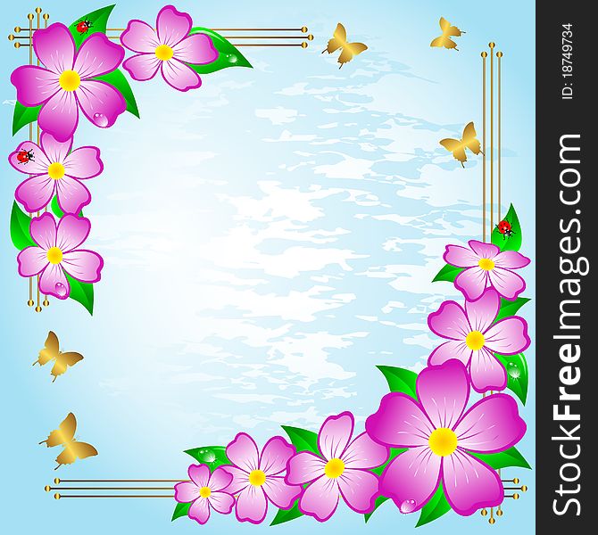 Floral background with ladybirds and butterflies. Floral background with ladybirds and butterflies.