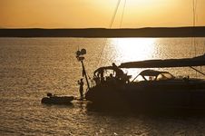 Large Sailing Yacht In Sunset Royalty Free Stock Photos