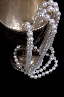 Pearl Beads With  Wineglass Stock Images