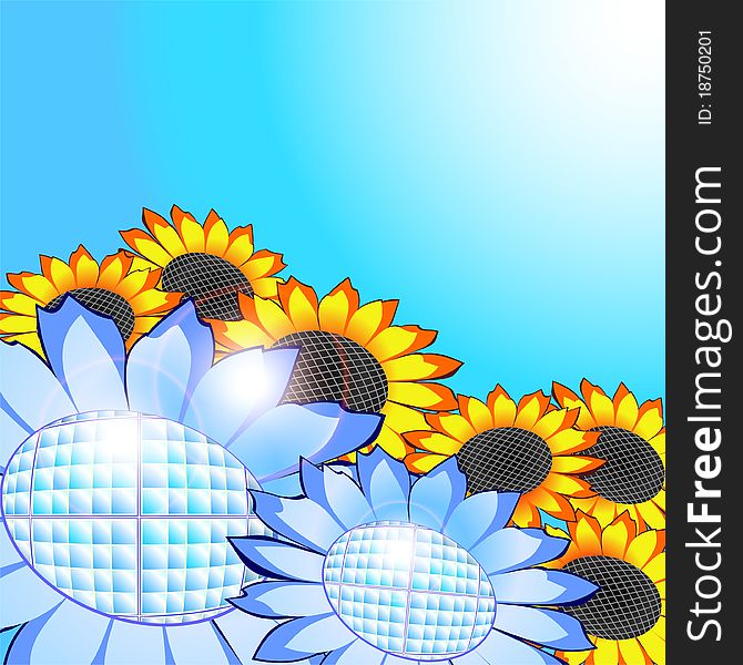 Sunflowers – solar panels, eco energy concept
