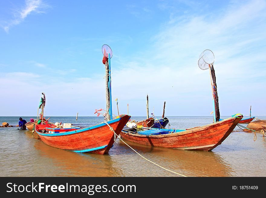 Long tail boat on the beach