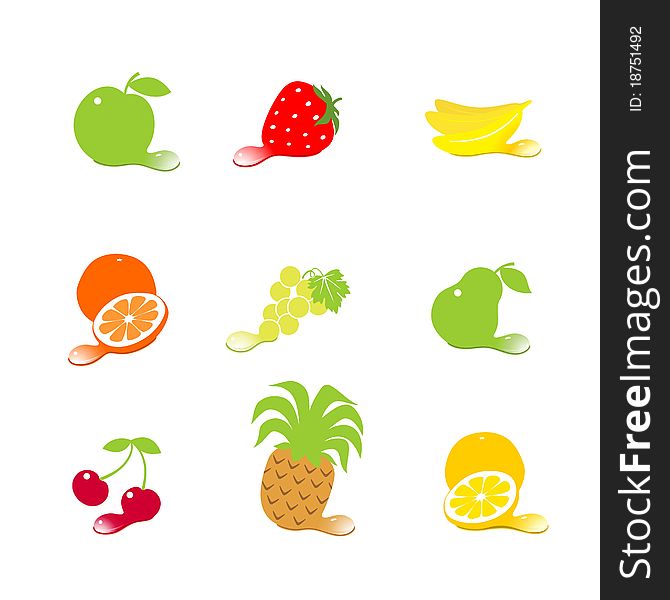 Set Fruit Icons With Drops