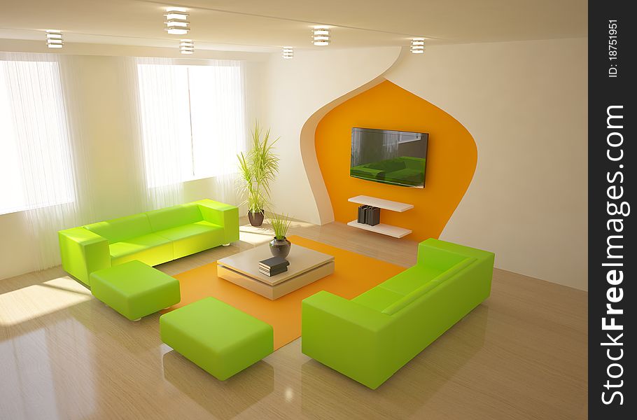 Green modern interior with furniture. Green modern interior with furniture