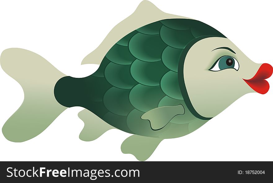 Cartoon, green fish with red lips