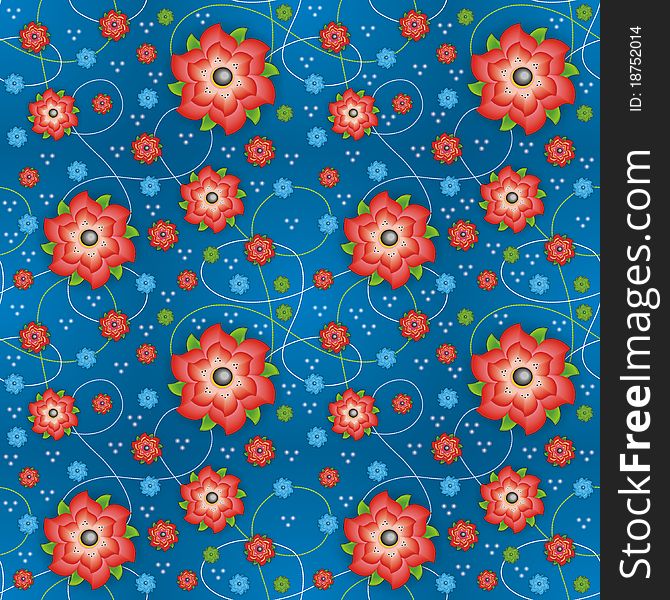 Red flowers on the blue background. Red flowers on the blue background