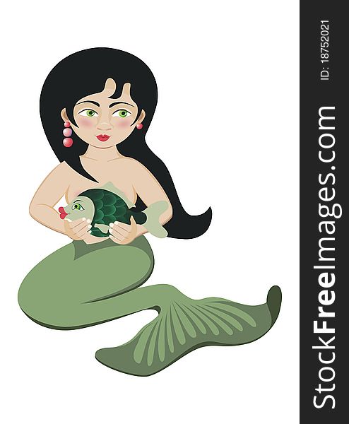 Illustration of a beautiful mermaid width black hair