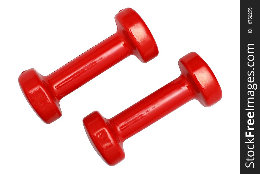 Two Red Dumbbells Isolated