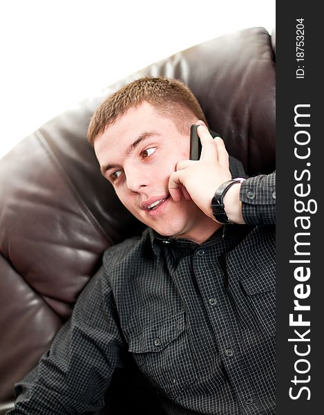 Man with cellular phone chatting