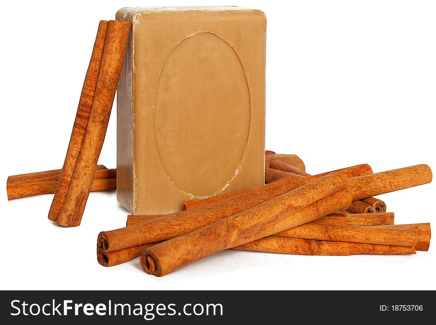 Handmade soap with cinnamon. Natural cosmetics concept. Handmade soap with cinnamon. Natural cosmetics concept