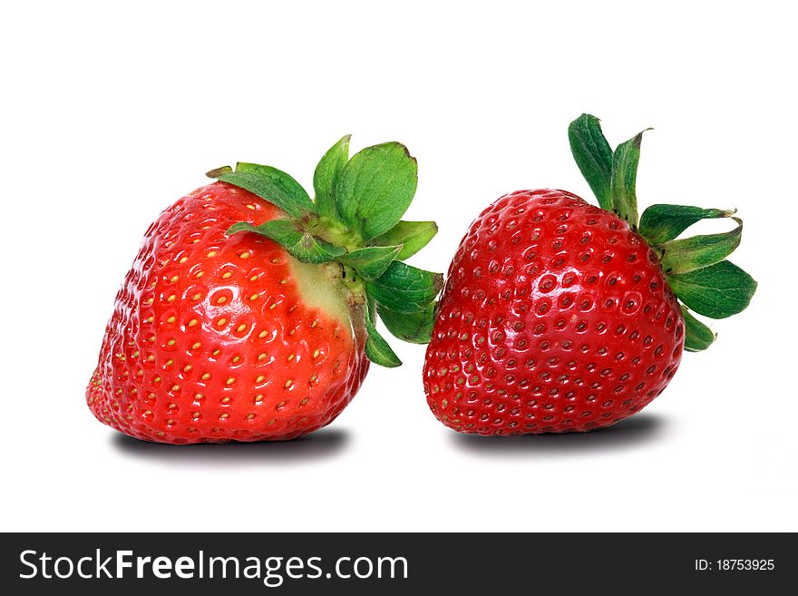 Two starwberries on white background. Two starwberries on white background