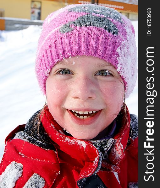 Happy  Little Girl In The Snow