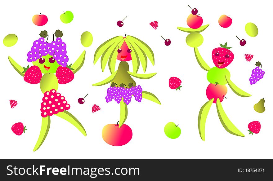 Dancings fruit are isolated on a white background