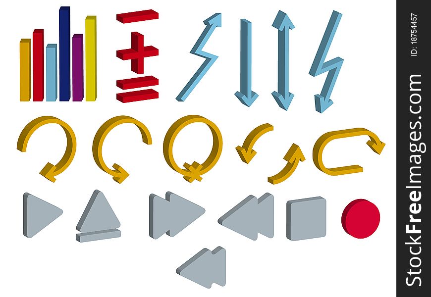 Set of many 3d icons on business, music and computer subjects